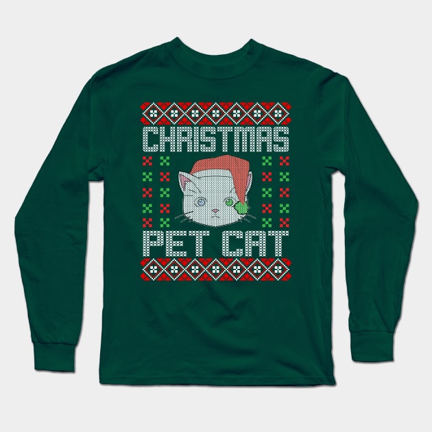 Christmas Pet Cat Ugly Christmas Sweater Long Sleeve T-Shirt by MZeeDesigns